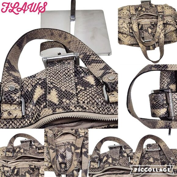 Michael Kors Heidi Dark Sans Satchel tan brown black silver snake print bag 2009 - Picture 10 of 16
